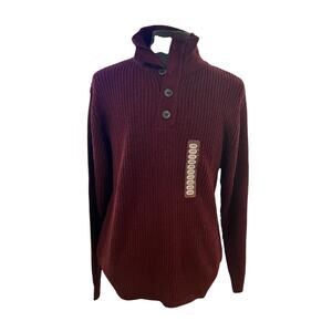 Oscar de la Renta NWT 1/4 Button Pullover Burgundy Sweater Sz Large Mock Collar